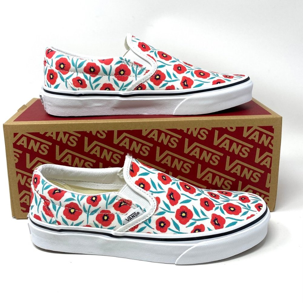 ๐ฟSale๐ฟ Vans Women's Crew Classic Slip-On Flowers Red White Low Top VN0A7VCF891 - Picture 9 of 11